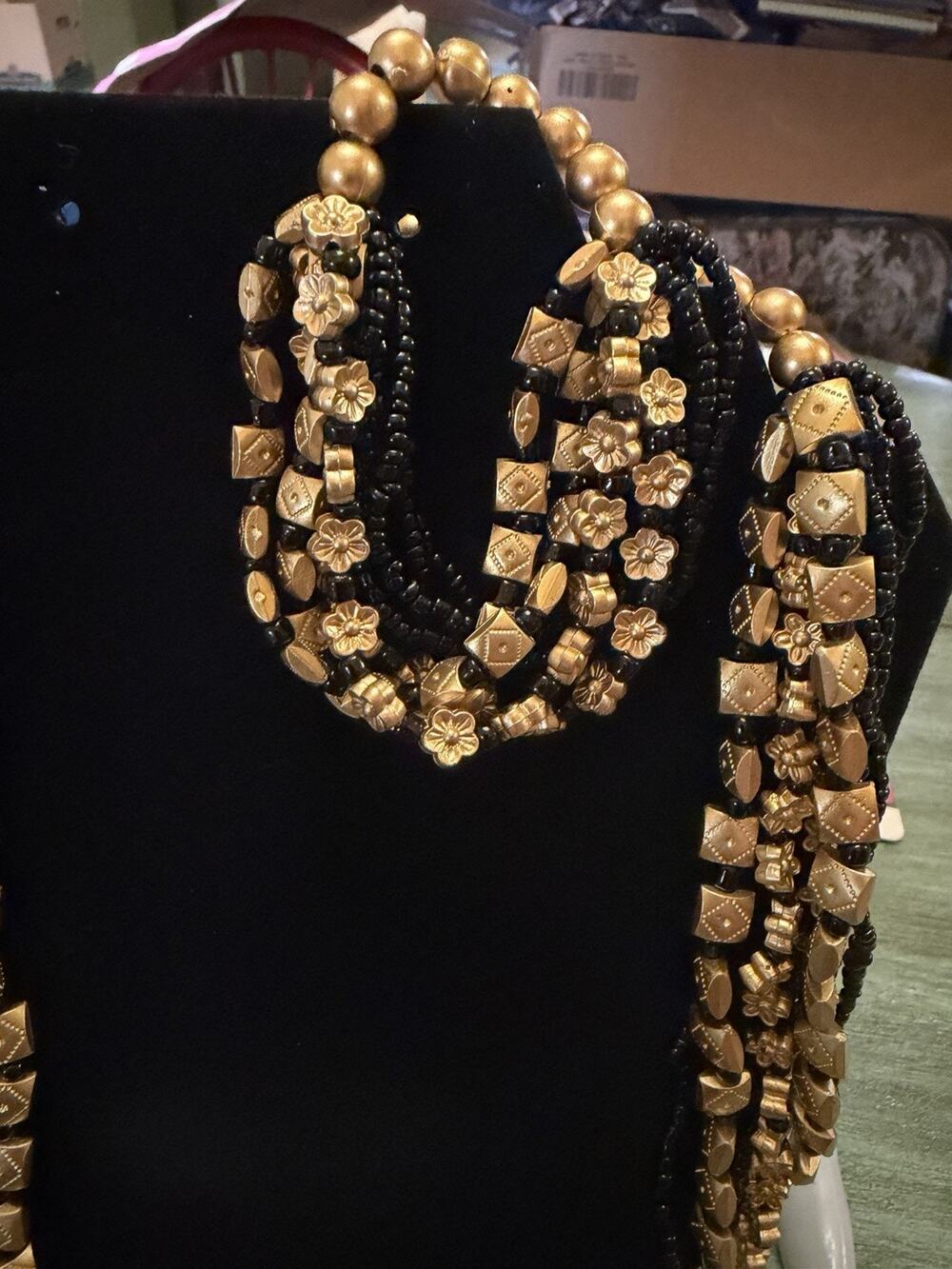 Vintage Black And Gold Necklace With Matching Bracelet
